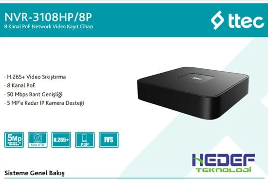 TTEC NVR-3108HP/8P LİTE 8 KANAL NVR KAYIT CİHAZI