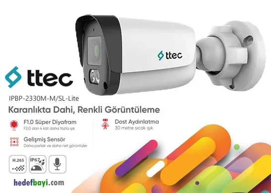 ttec FULL COLOR BULLET IPBP-2330M-M/SL-Lite 2MP 2.8mm Sabit Lensli IR  (TSS)