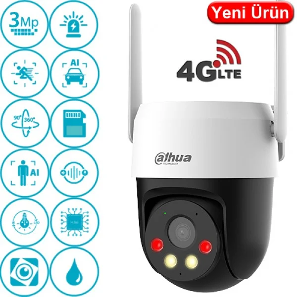 DAHUA DH-P3AE-PV-4G 3MP DUAL LİGHT SESLİ 4G MİNİ PT KAMERA