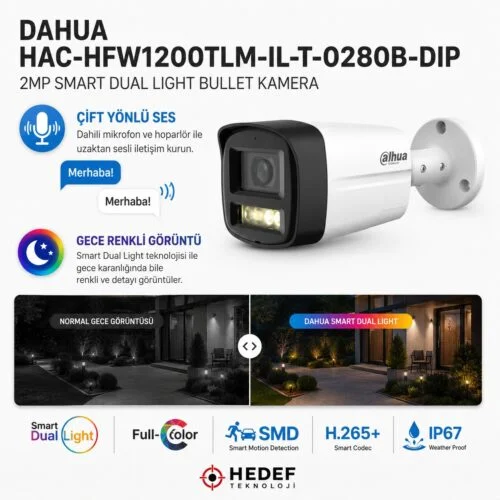 DAHUA HAC-HFW1200TLM-IL-T-0280B-DIP 2MP SMART DUAL LIGHT BULLET KAMERA